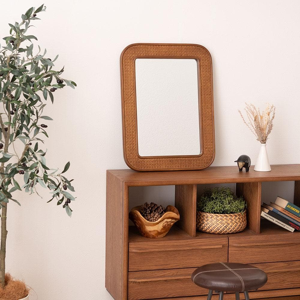 新品 送料込み 壁掛け ラタンミラー 1個 45×60cm ナチュラル ブラウン