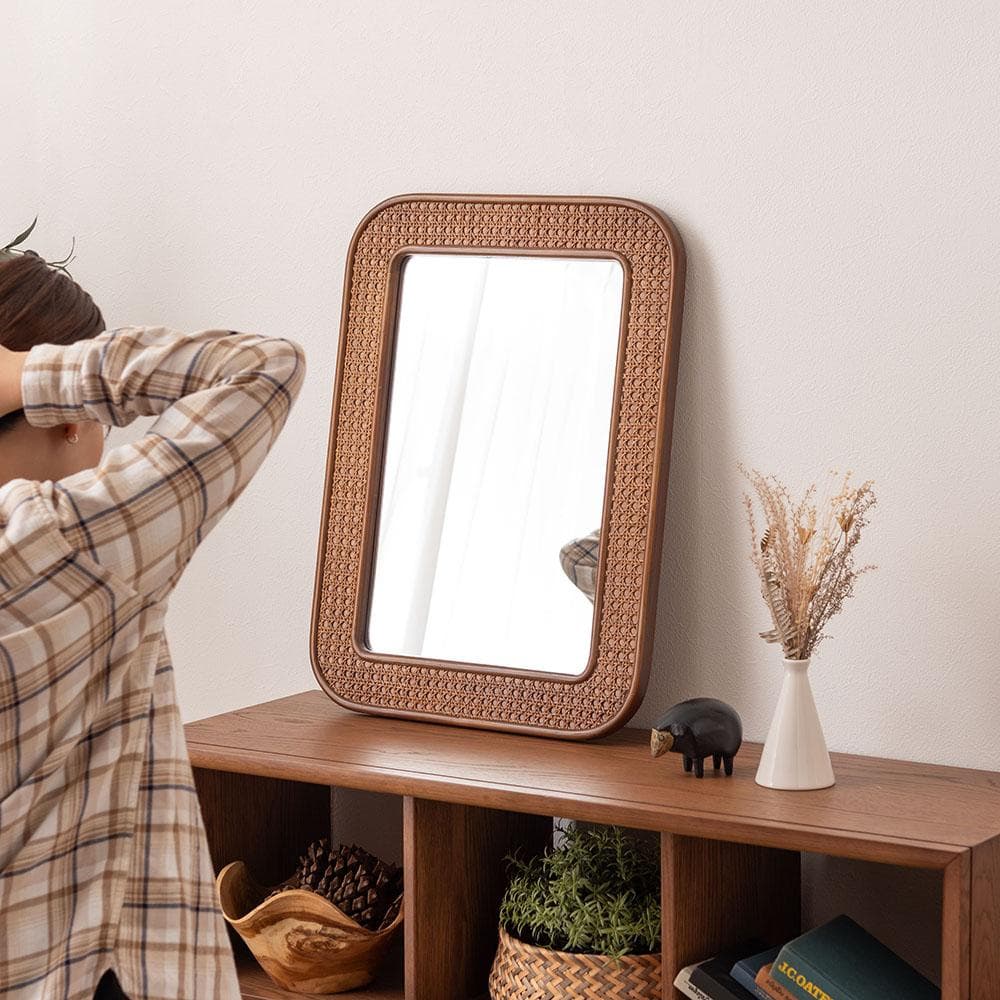 新品 送料込み 壁掛け ラタンミラー 1個 45×60cm ナチュラル ブラウン