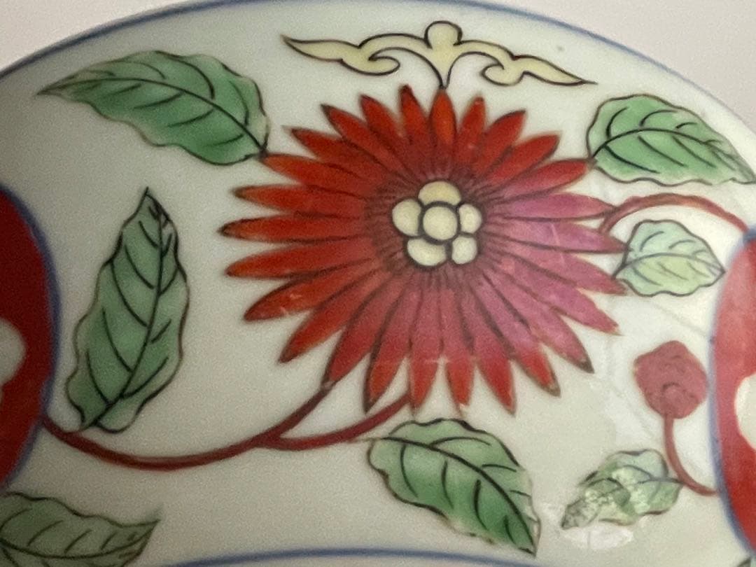 骨董　アンティーク　古伊万里　型物古伊万里　赤絵　色絵　窓絵　花文様　鉢　菓子鉢