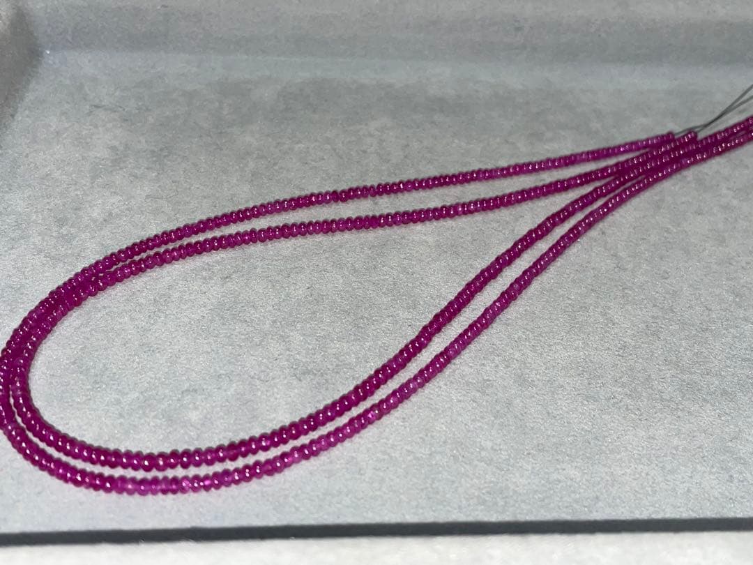 天然石 ルビー ボタンカット ビーズ 約40cm ２連セット