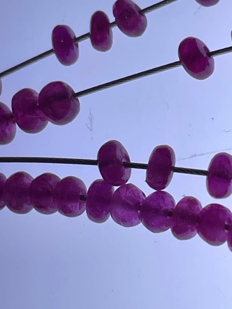 天然石 ルビー ボタンカット ビーズ 約40cm ２連セット