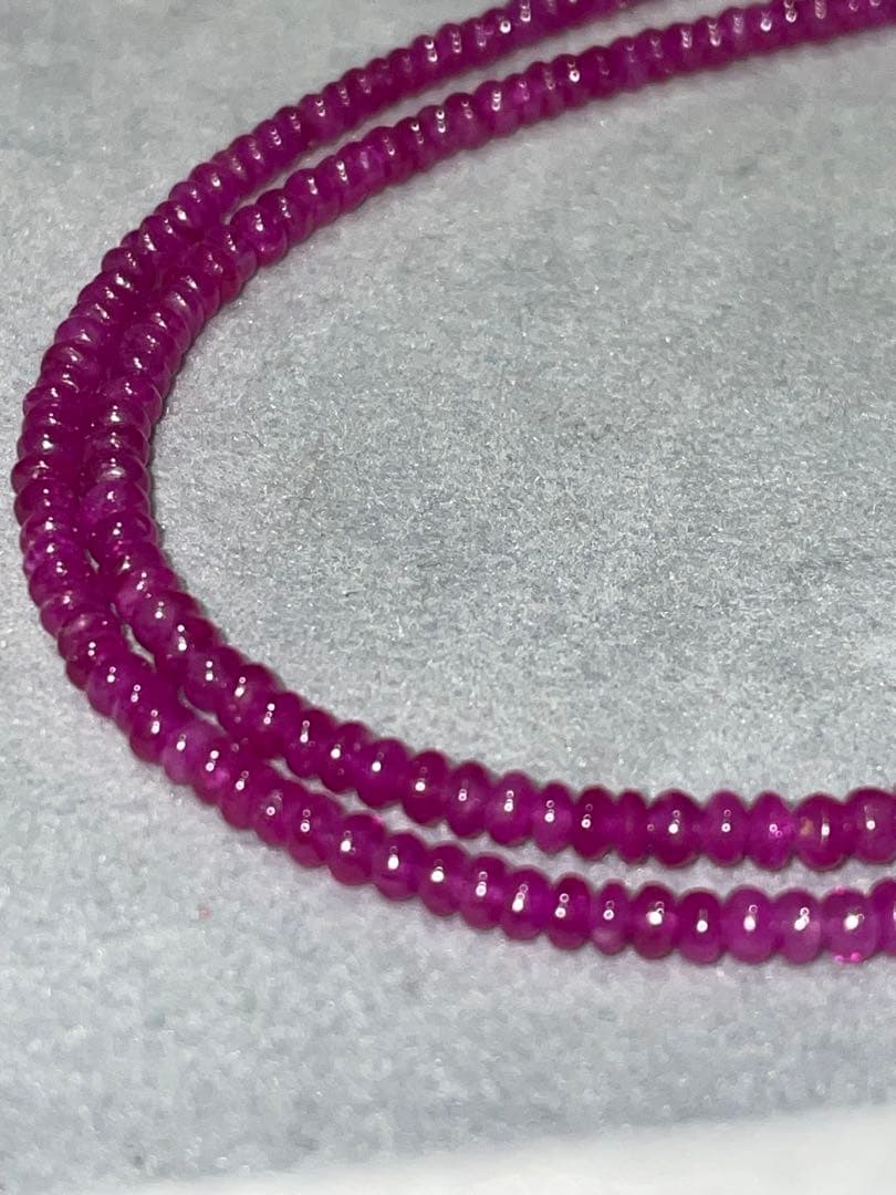 天然石 ルビー ボタンカット ビーズ 約40cm ２連セット