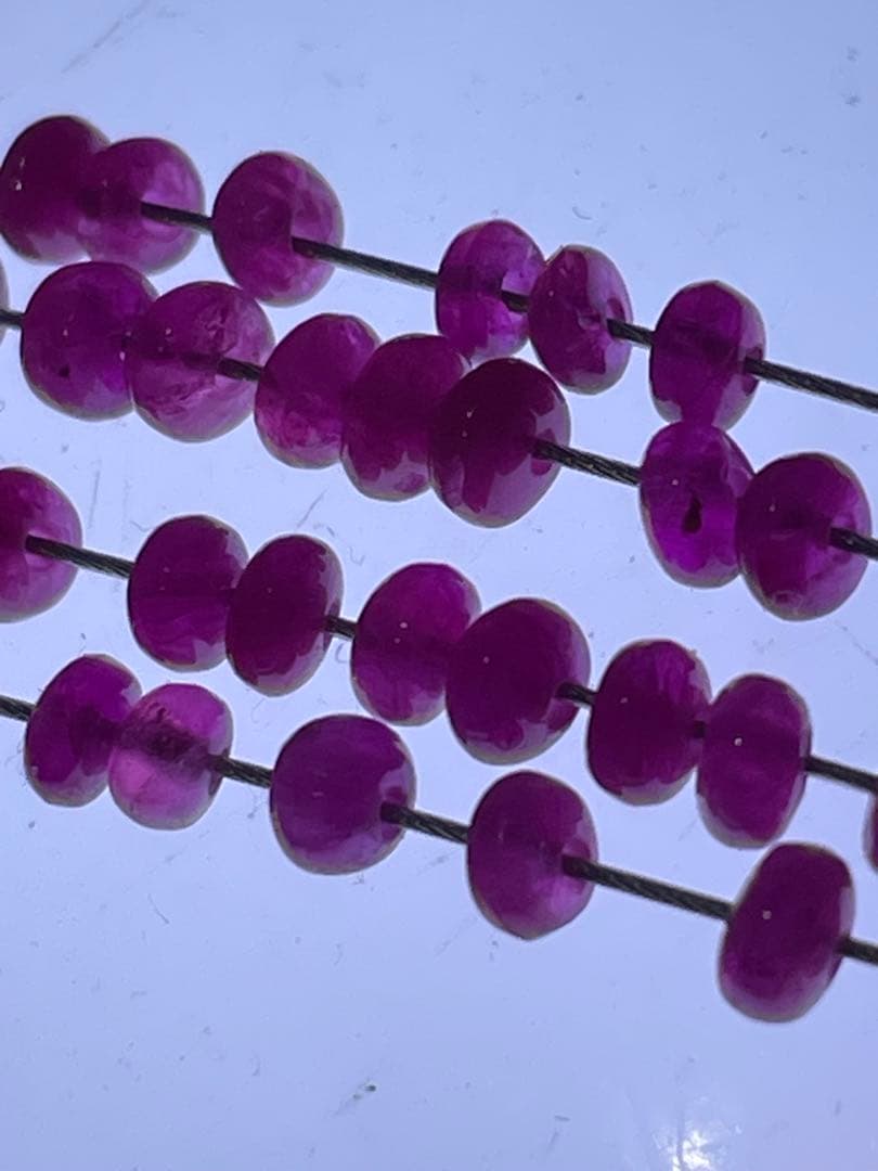 天然石 ルビー ボタンカット ビーズ 約40cm ２連セット