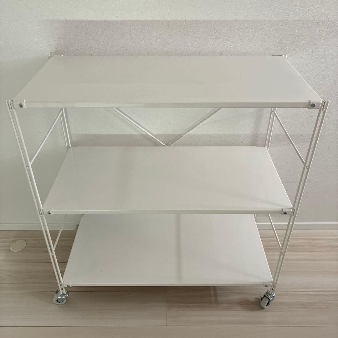 スチールユニットシェルフ　小　ワイド　ライトグレー　キャスター付き