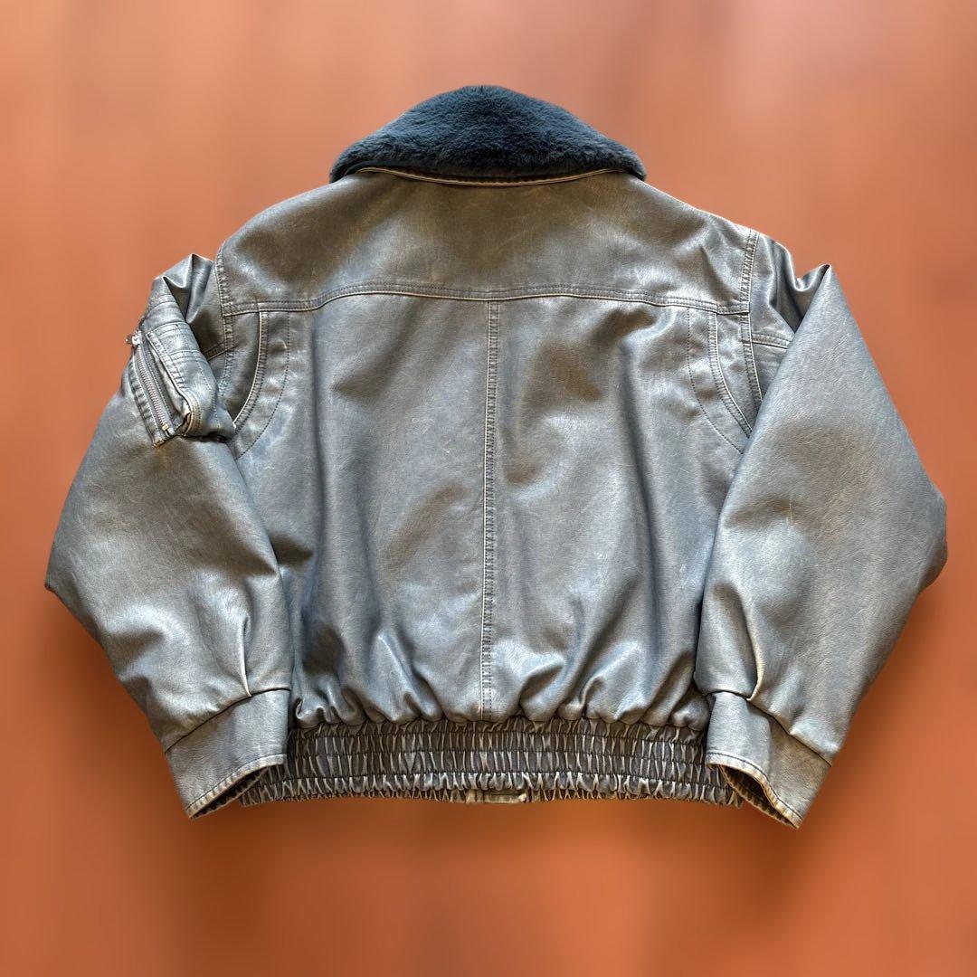 る*る様 【SLY】フェイクレザーブルゾン　ライトブルー　ファー取外可能