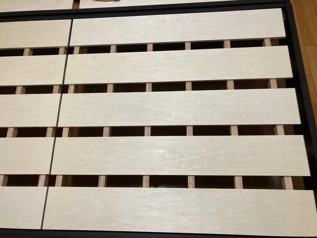 ①マナベインテリアハーツ　シングルベッドフレーム 木製スラット ダークブラウン