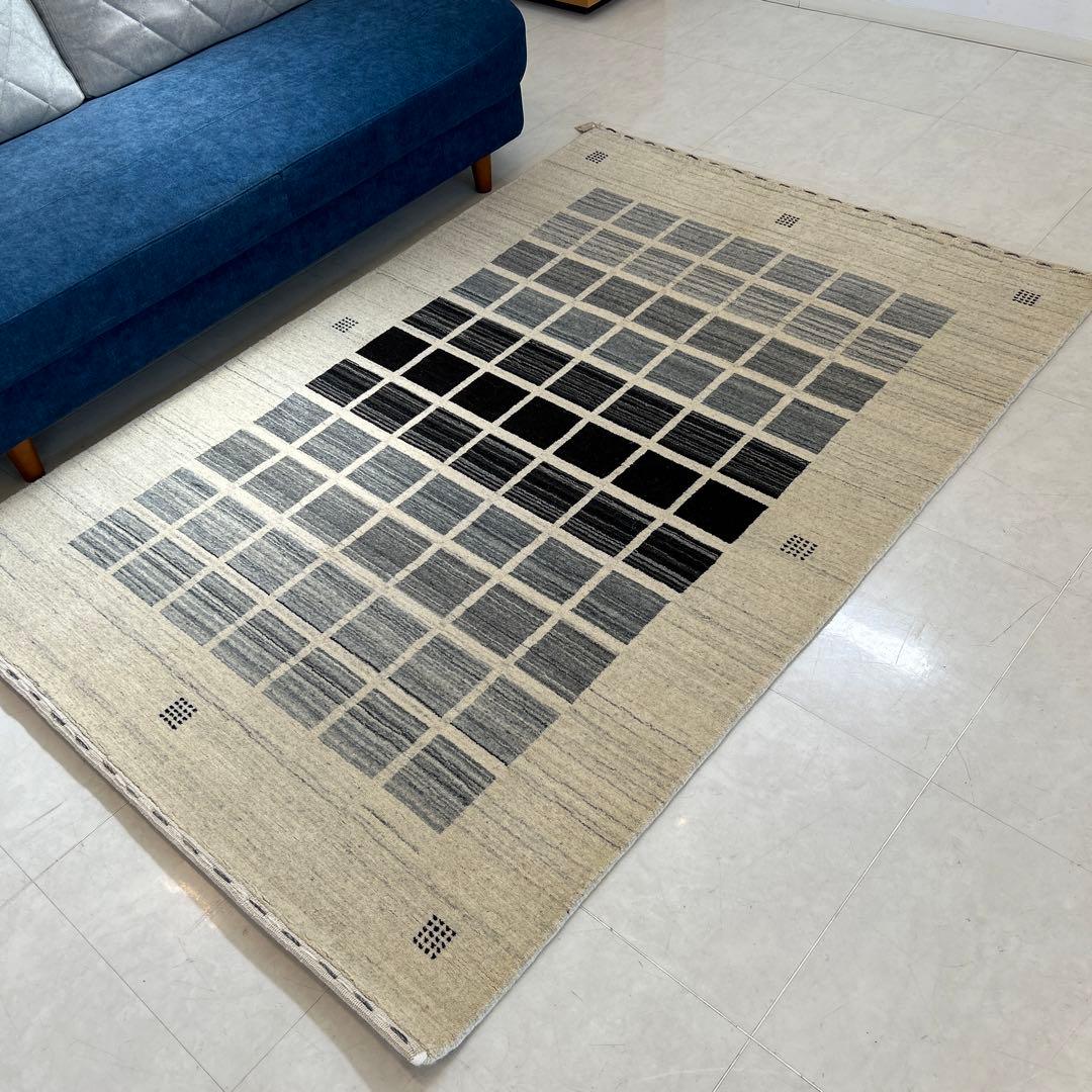 新品☆インドギャべ シンプルデザイン ロリバフ 手織絨毯 140×200cm