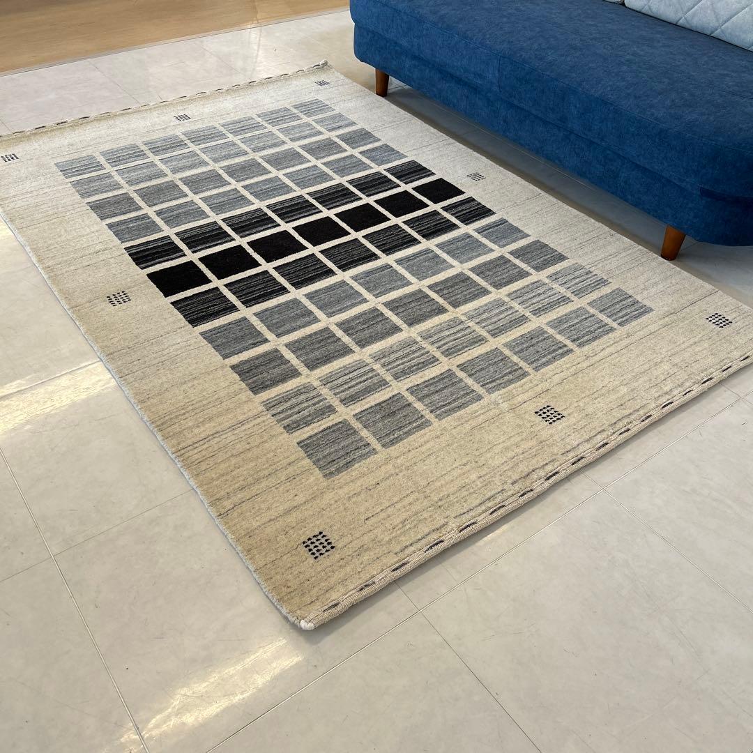 新品☆インドギャべ シンプルデザイン ロリバフ 手織絨毯 140×200cm