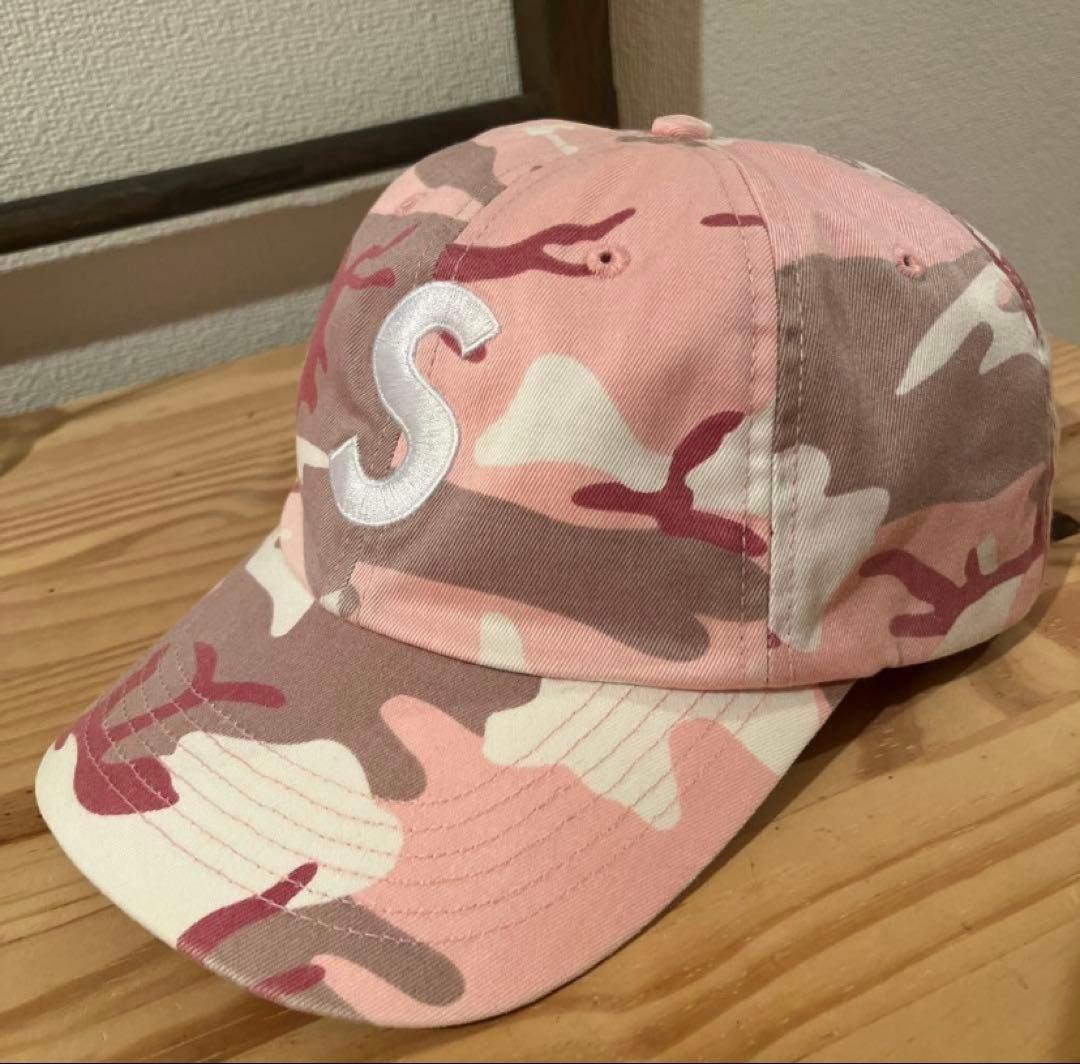 【Supreme】古着 Sロゴキャップ ピンク 迷彩