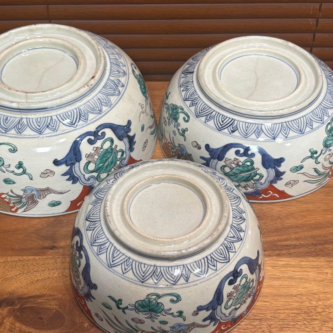 江戸時代　古伊万里　赤絵　三つ重ね　どんぶり