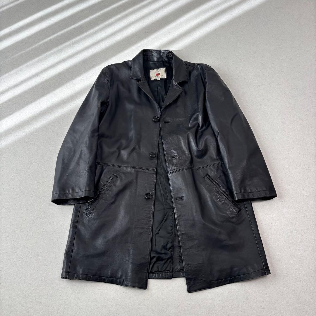vintage leather car coat M 本革 イタリア製 黒