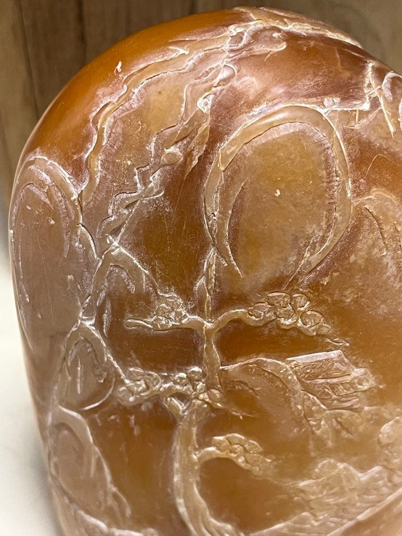 中国古玩 寿山石 寿山連江黄凍石 浮彫印材