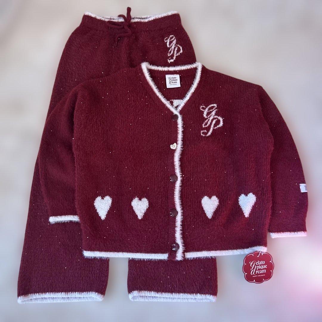 ジェラートピケ　ラメフェザーカーディガン&ロングパンツ　上下セット