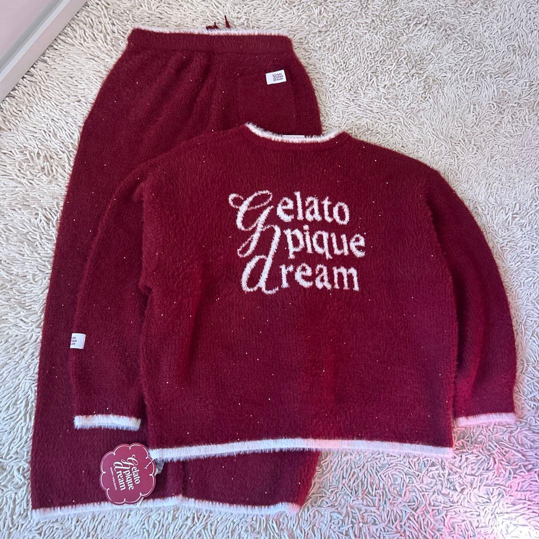 ジェラートピケ　ラメフェザーカーディガン&ロングパンツ　上下セット