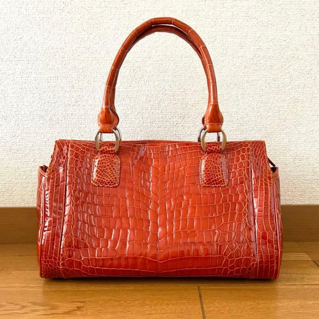 【希少】クロコダイル レザー ボストンバッグ シャイニング 加工　センター取り