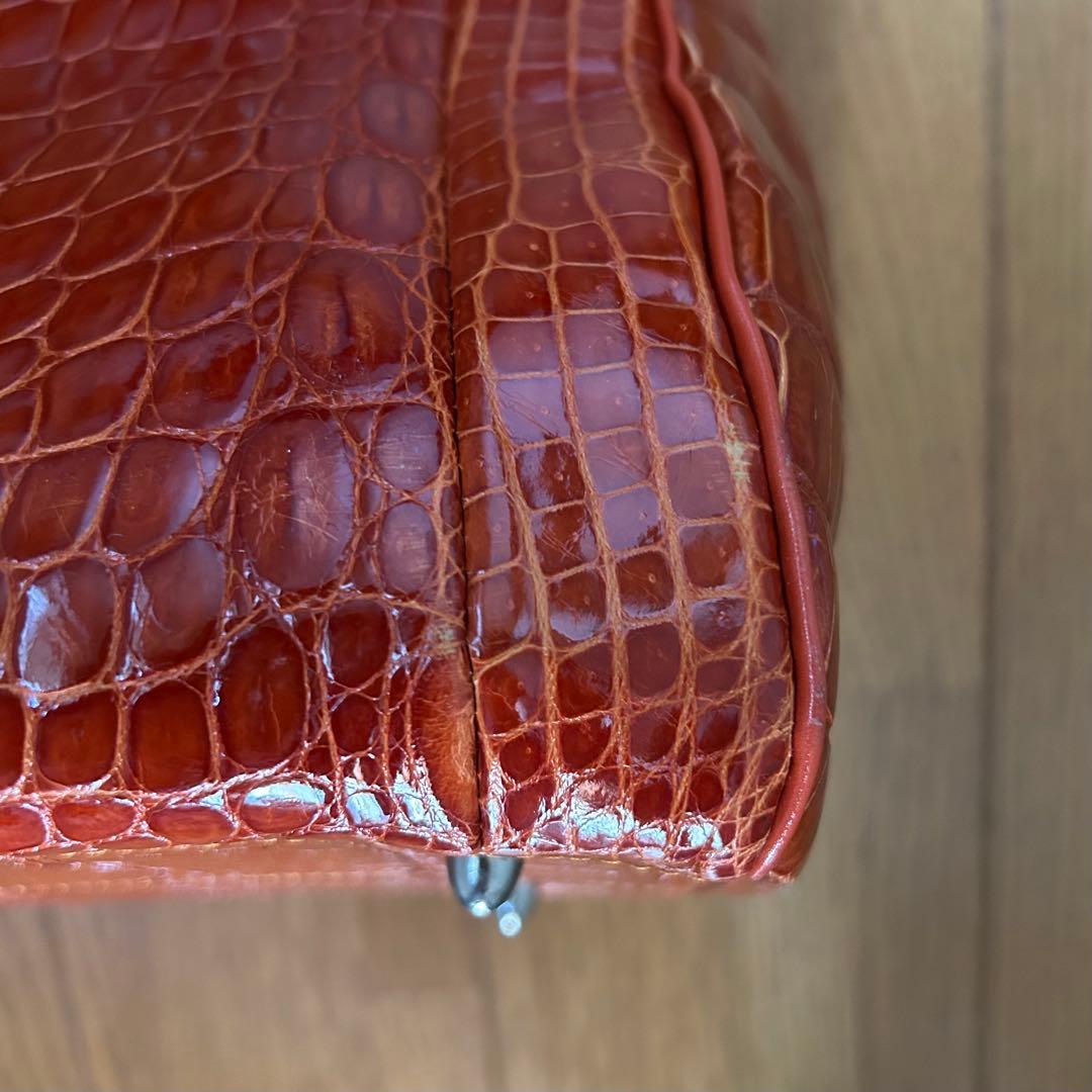 【希少】クロコダイル レザー ボストンバッグ シャイニング 加工　センター取り