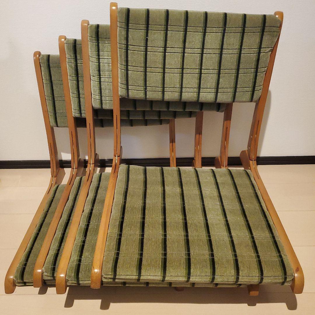 木製座椅子 折りたたみ式椅子 4脚セット 旅館座椅子 古民家 古家具 昭和レトロ