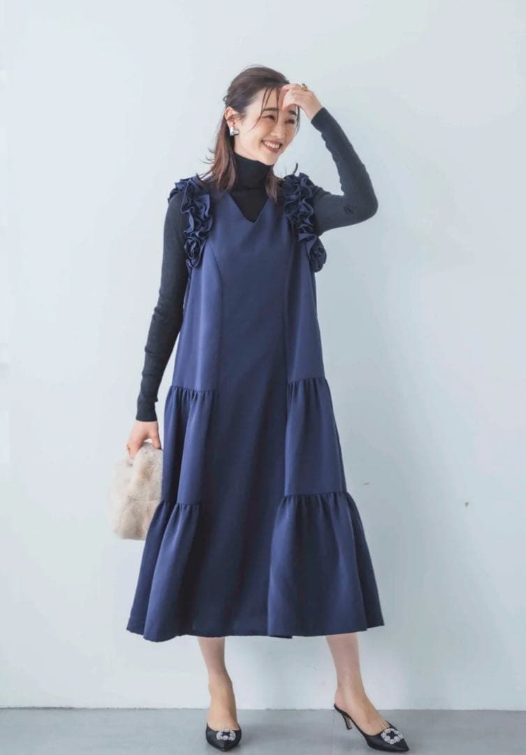 【bitnabi】ビンナビ　par-langドレス　ネイビー　授乳服　ワンピース