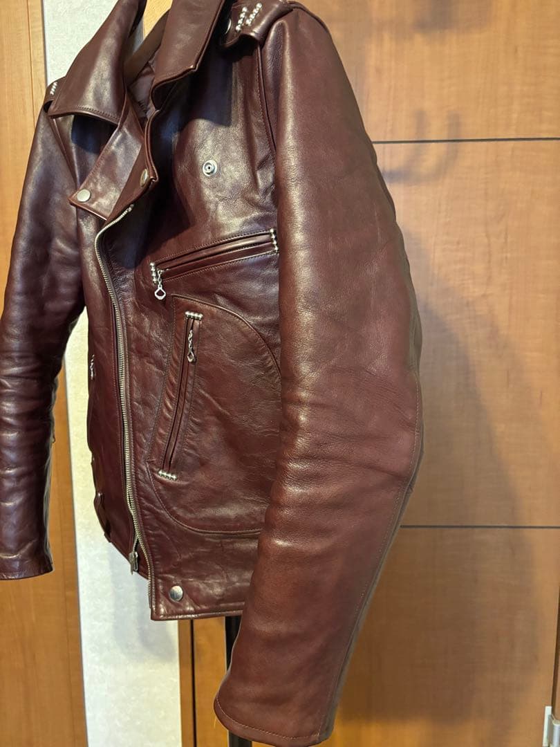 ファウンテンヘッドレザー　デルタ　Dポケダブルレザージャケット　36　茶　難あり