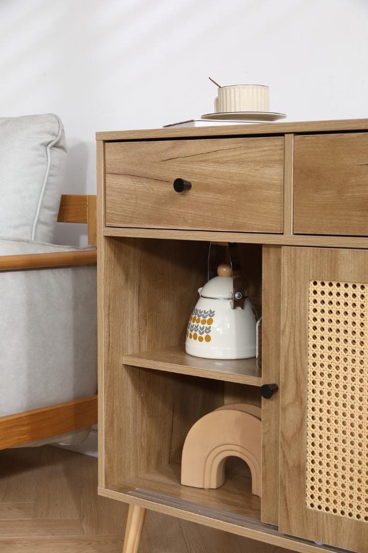 キャビネット サイドボード チェストラタン調 引き出し付き 【ナチュラル】