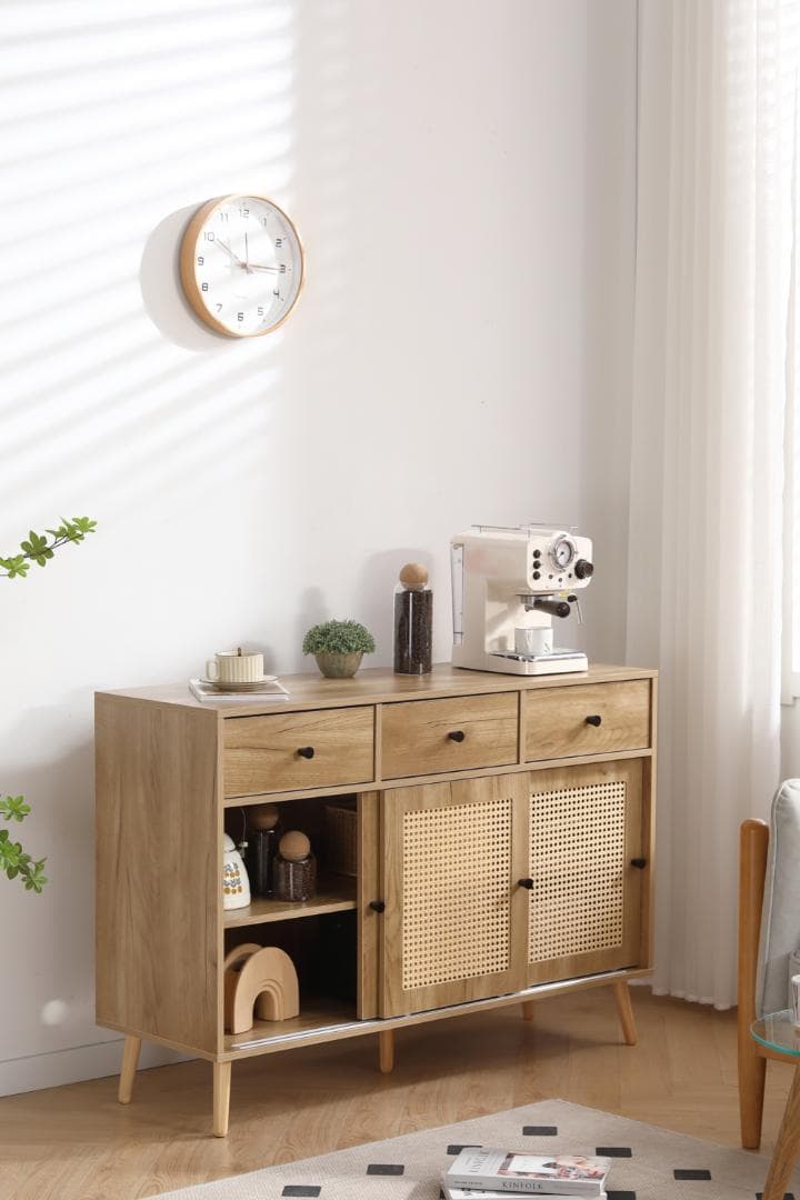 キャビネット サイドボード チェストラタン調 引き出し付き 【ナチュラル】