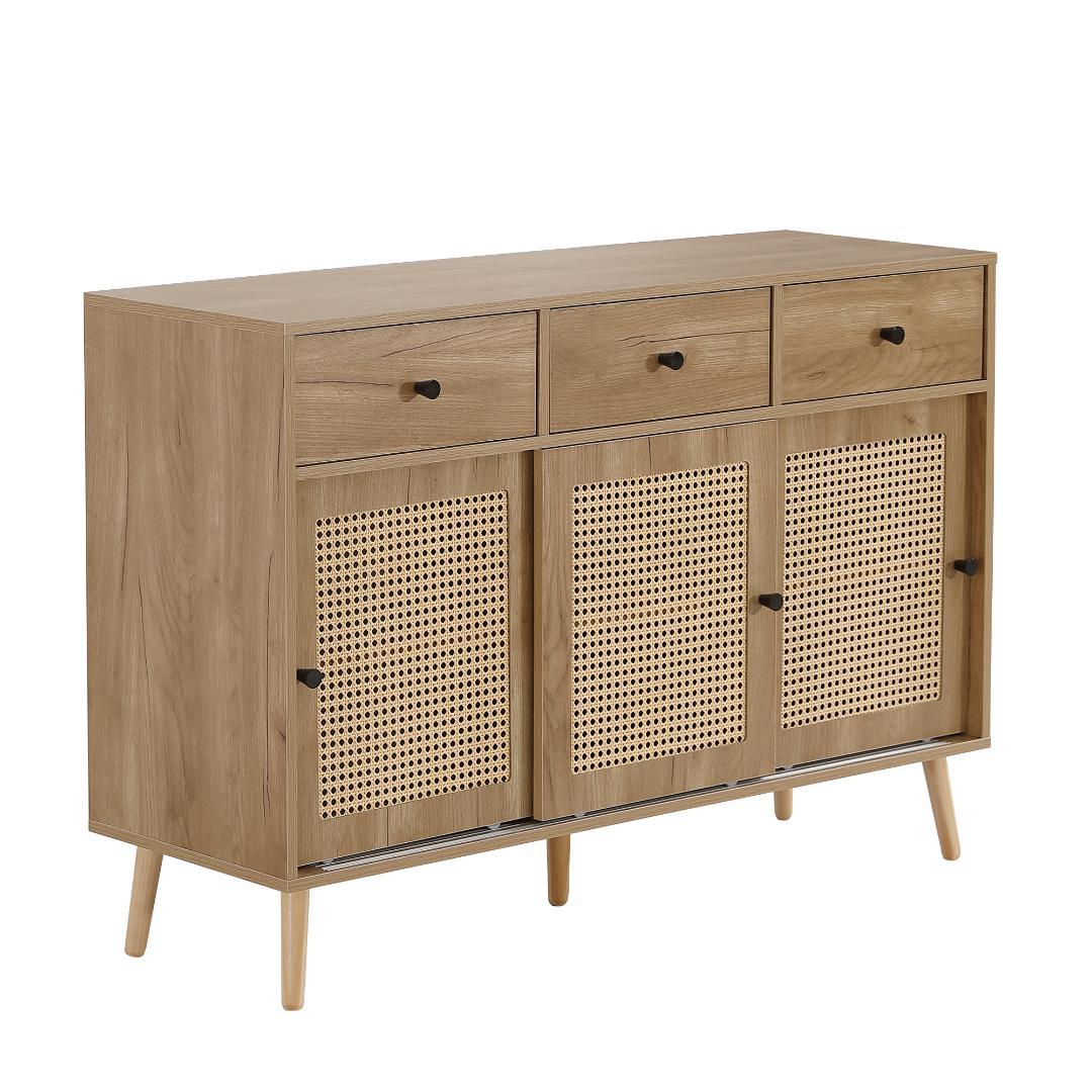 キャビネット サイドボード チェストラタン調 引き出し付き 【ナチュラル】