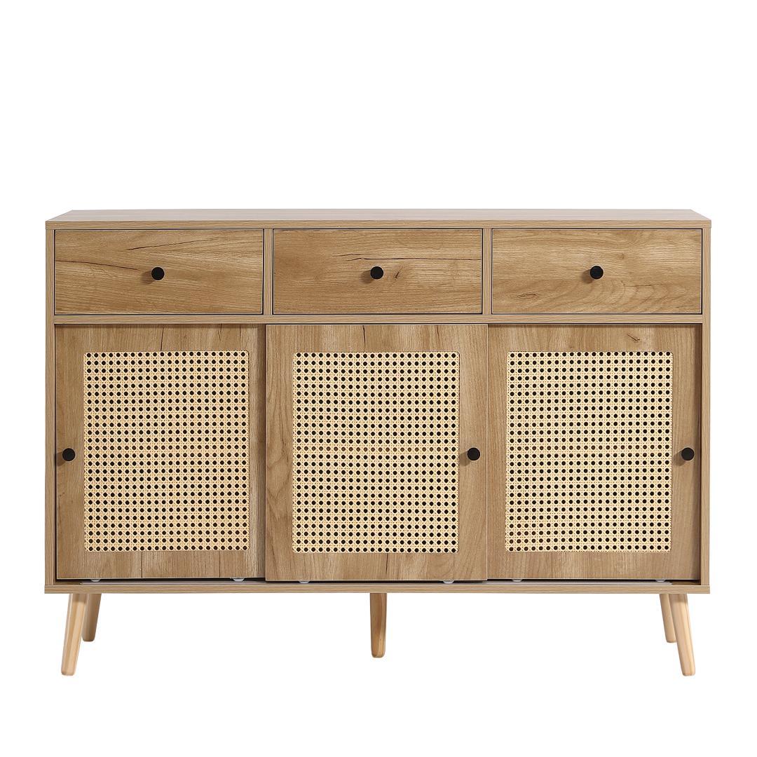 キャビネット サイドボード チェストラタン調 引き出し付き 【ナチュラル】