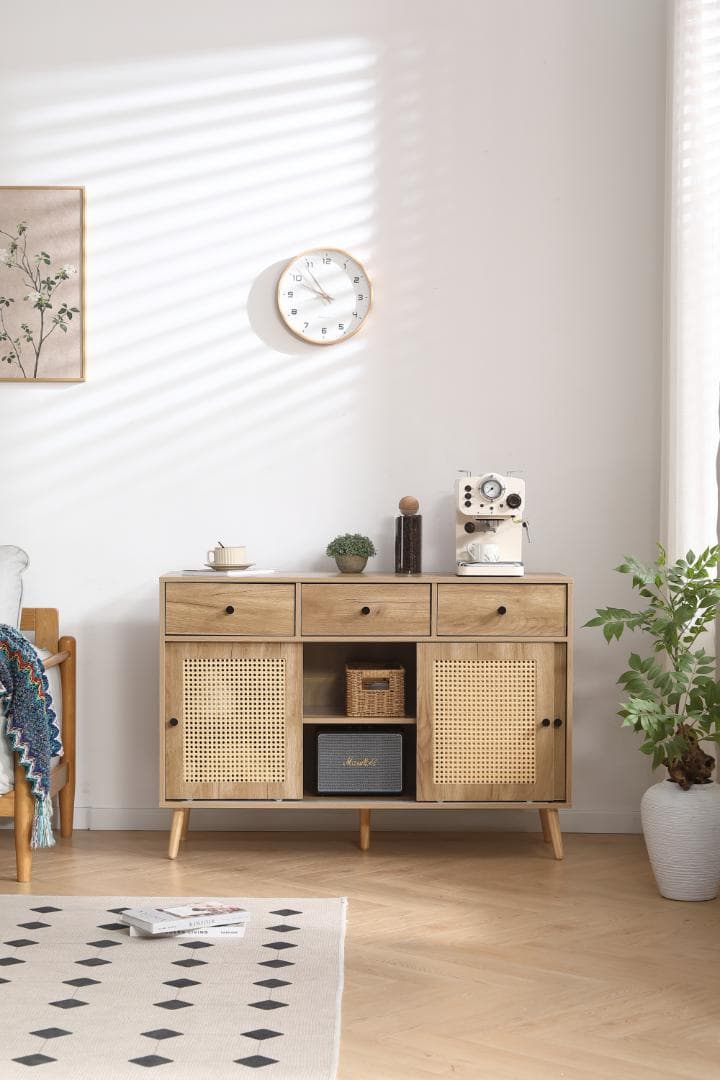 キャビネット サイドボード チェストラタン調 引き出し付き 【ナチュラル】