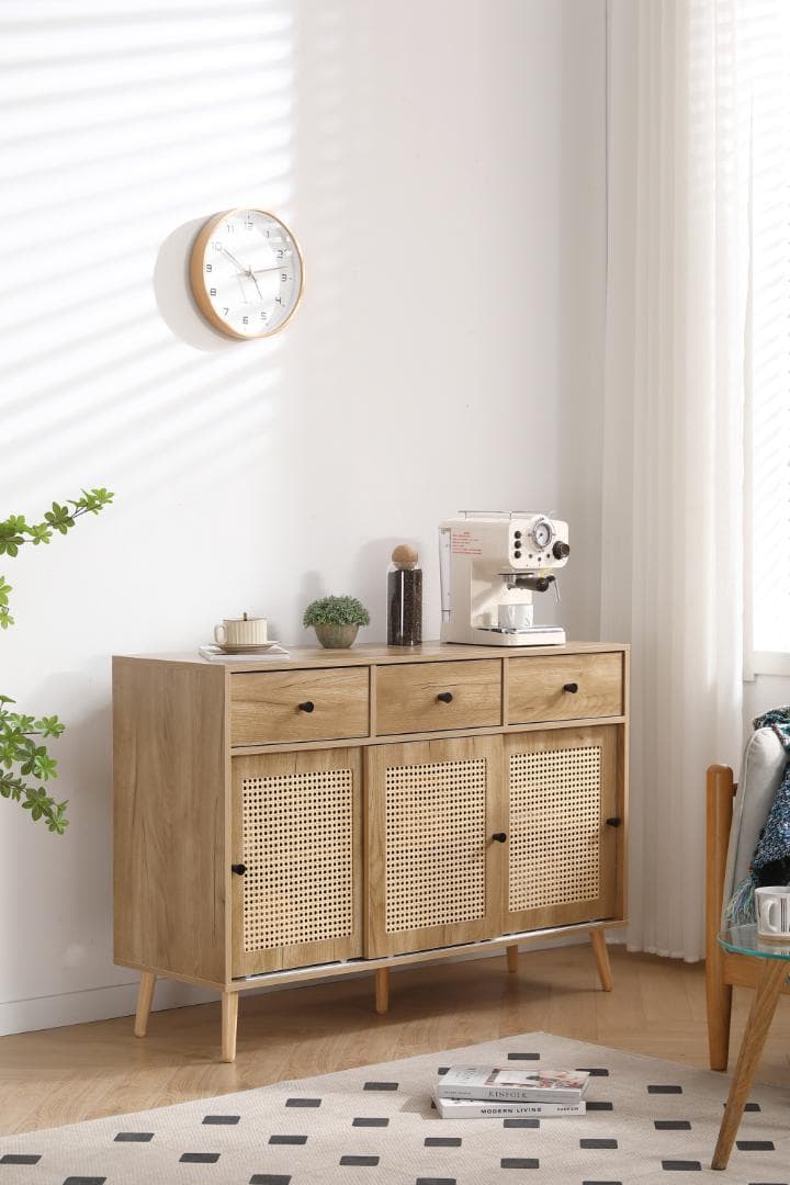 キャビネット サイドボード チェストラタン調 引き出し付き 【ナチュラル】