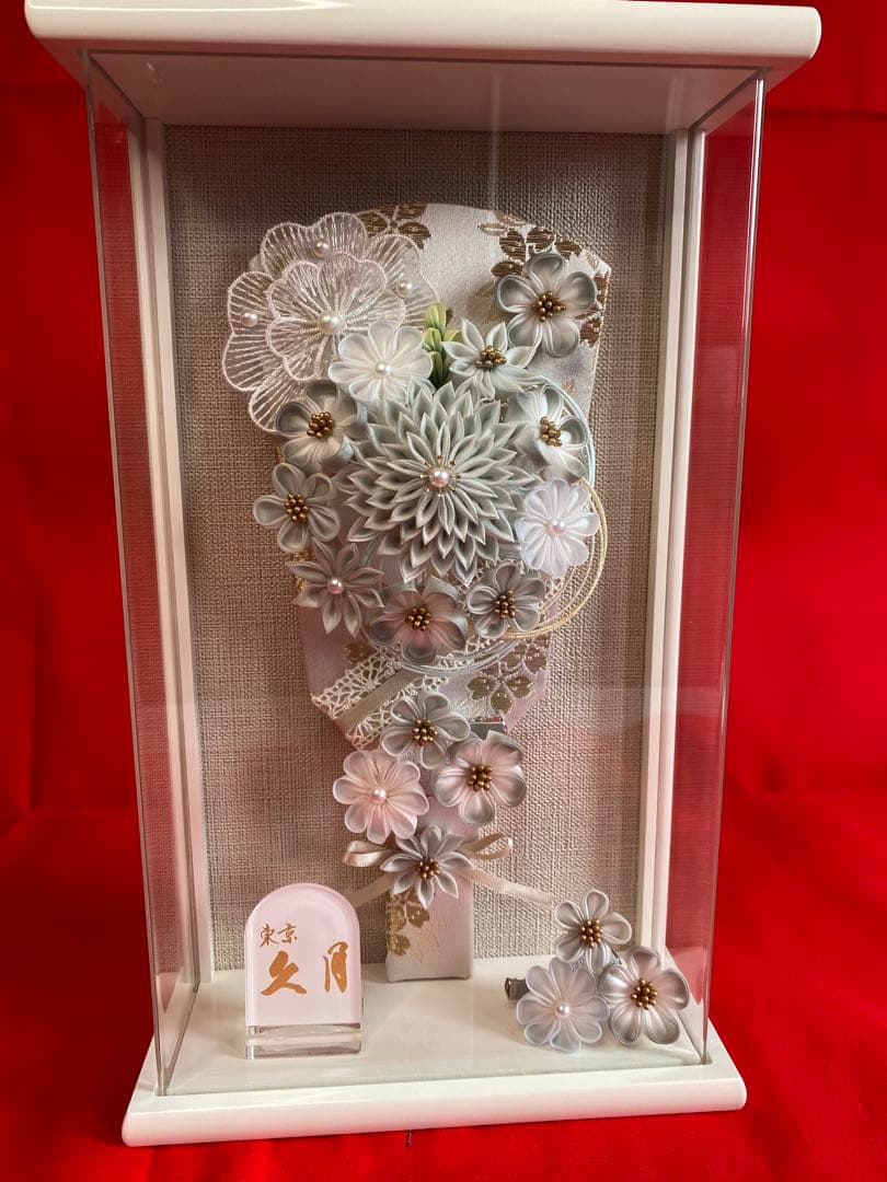 東京久月　つまみ細工額入　羽子板・壁掛け・間口約２０×奥行約９×高さ約３３㎝