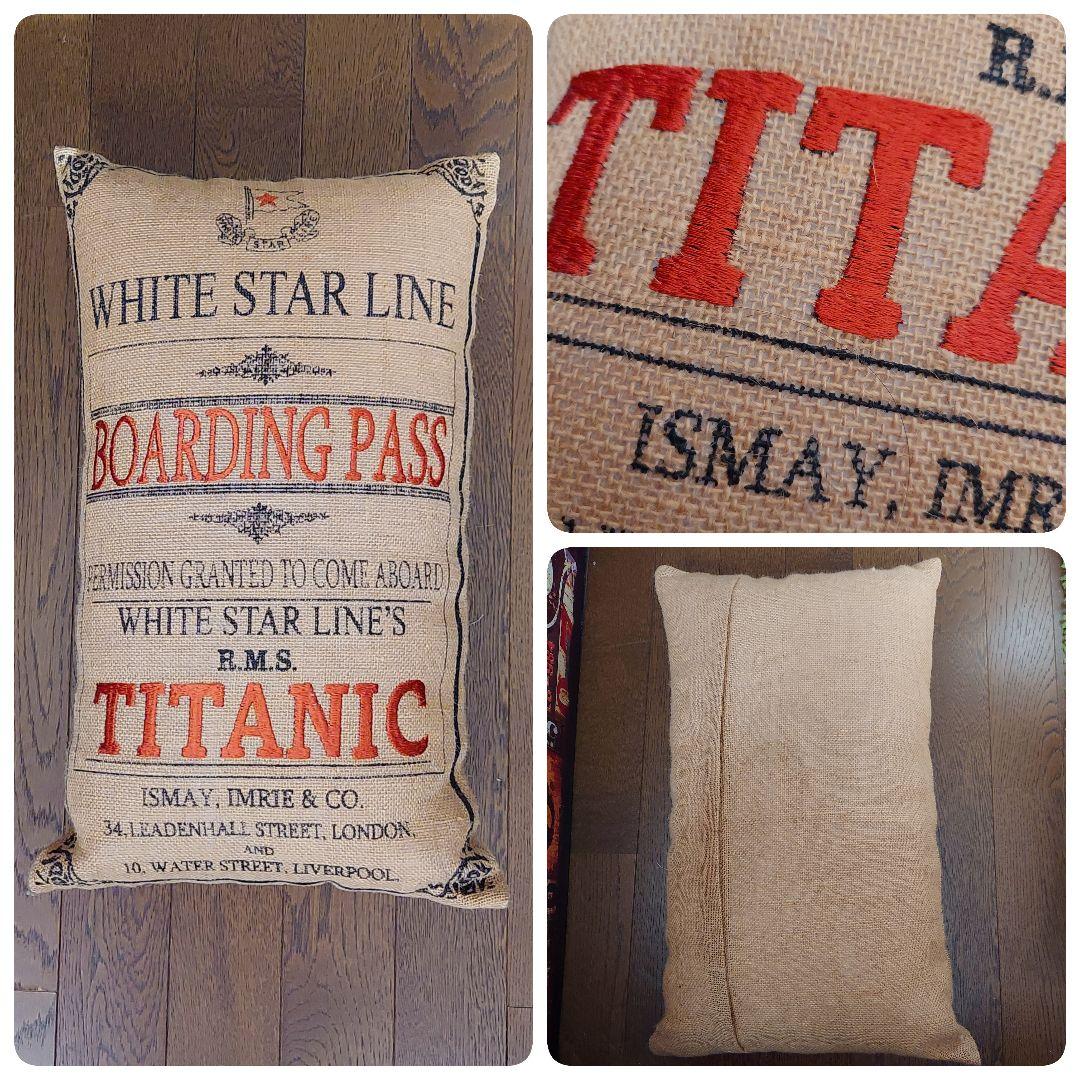 TITANIC　麻袋風　デザイン　クッション