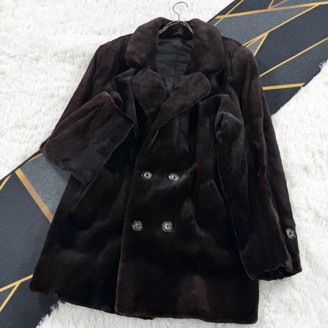 【メンズ】総丈90㎝ シェアードミンク ブラウン系 ファーコート L AA119