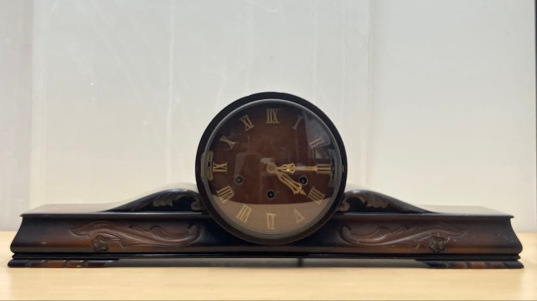 【中古品】木製ゼンマイ式置き時計