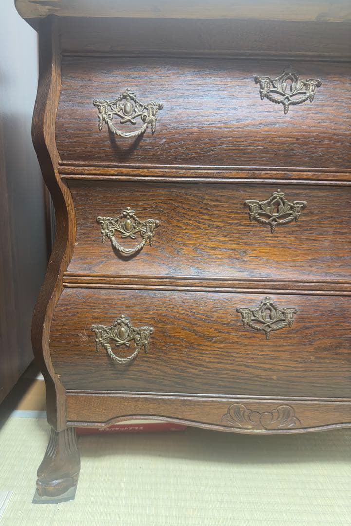 木製アンティークタンス 3段 引き出し1940年代フランス　オーク材　西洋