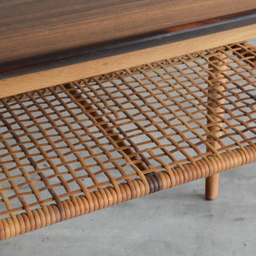 デンマーク 北欧ヴィンテージ サイドテーブル ローズウッド 北欧家具 ラタン棚付