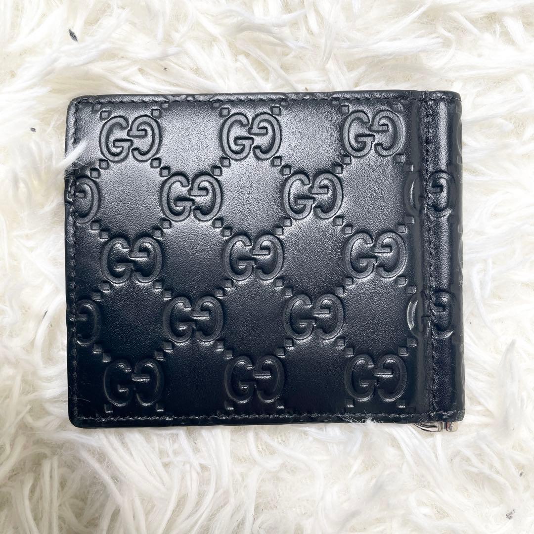 【極美品】グッチ マネークリップ シマ GG ブラック レザー