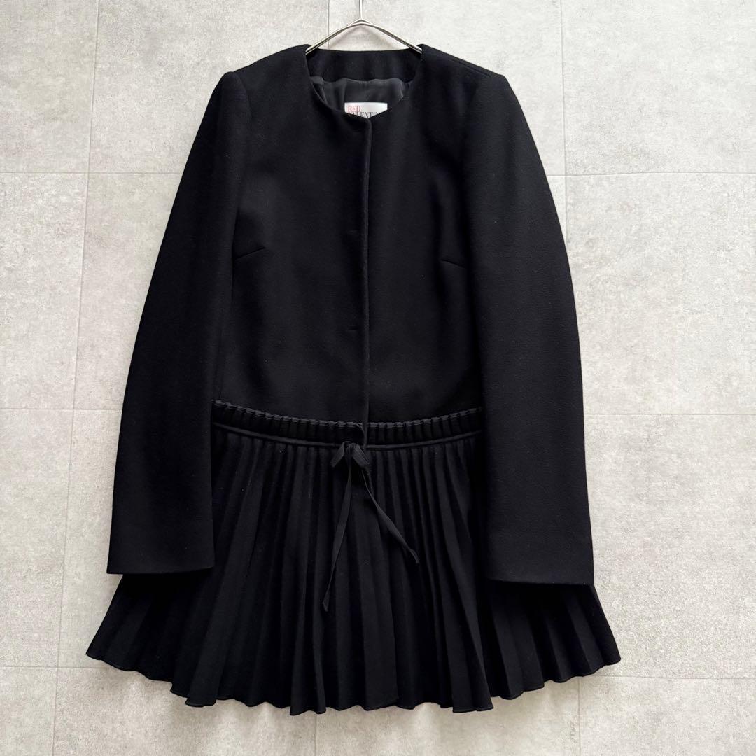 レッドヴァレンティノ　ロングコート　プリーツ　黒　40　切替　 ノーカラ―