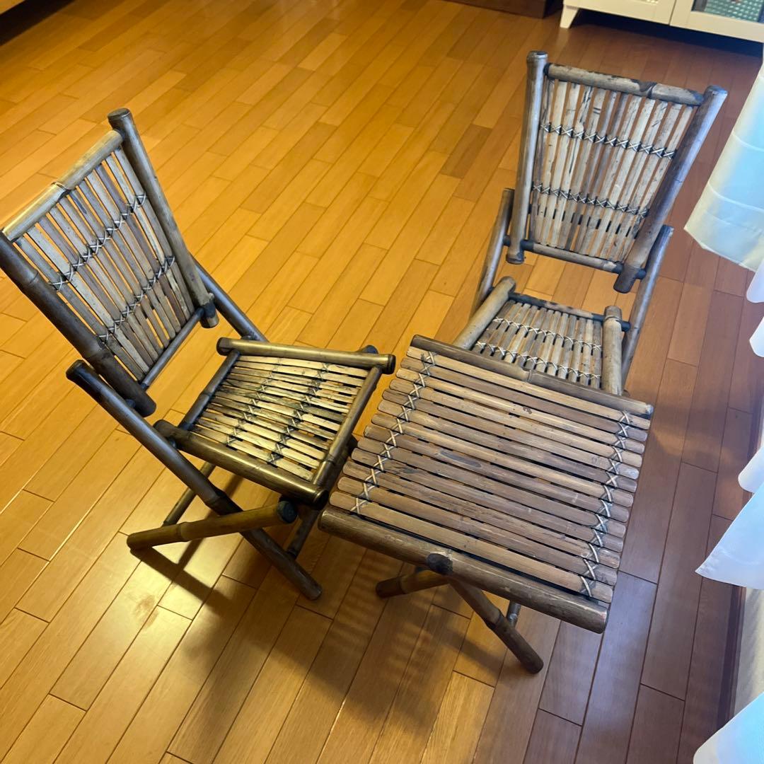 アジアン家具竹製折りたたみ椅子とテーブルセット