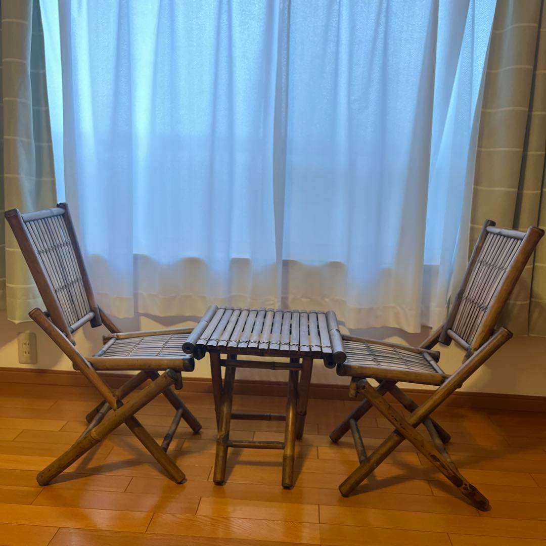 アジアン家具竹製折りたたみ椅子とテーブルセット