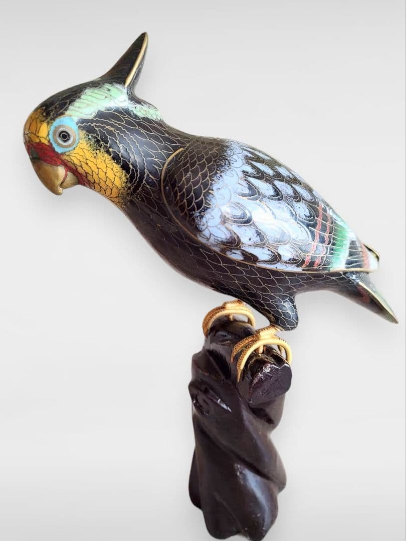 【ヴィンテージ】　アジア七宝オウムの置物