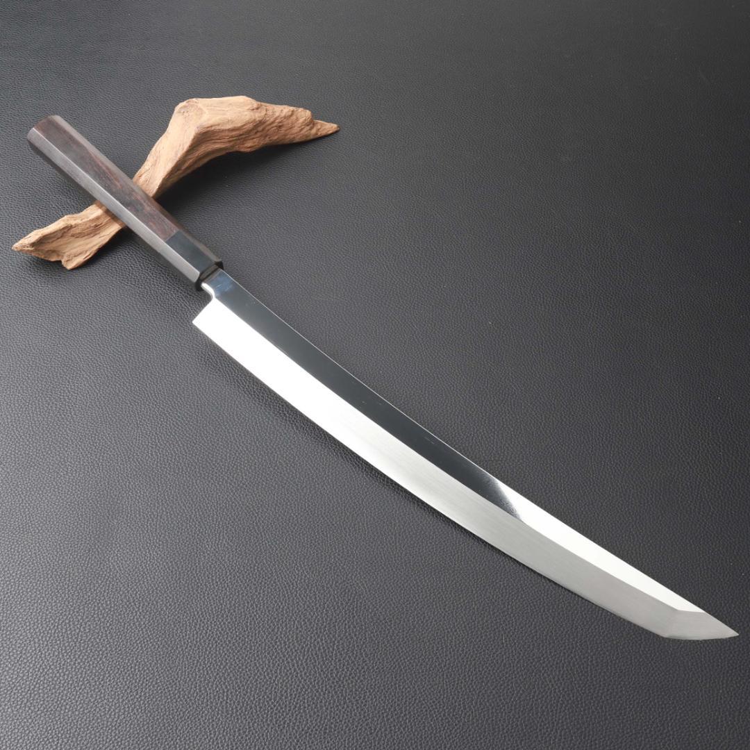 11188鬼反り先丸包丁尺二鏡面仕上げ刺身包丁 刃は究極の切れ味黒檀黒水牛八角柄