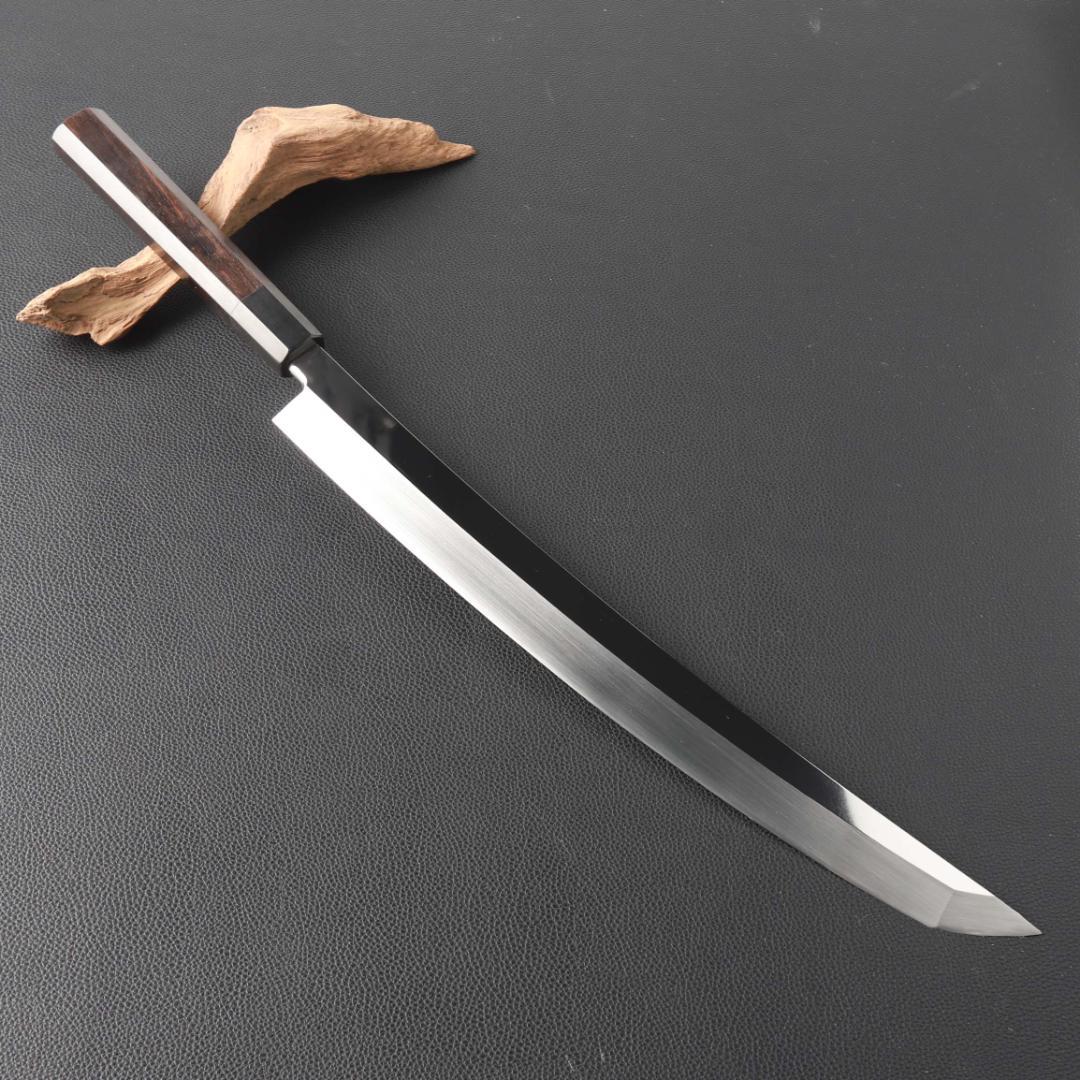 11188鬼反り先丸包丁尺二鏡面仕上げ刺身包丁 刃は究極の切れ味黒檀黒水牛八角柄