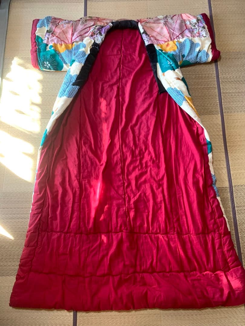 【昭和レトロ】 かいまき布団 掻巻 花柄 鮮やか 和模様 緑 梅 京都 日本製②