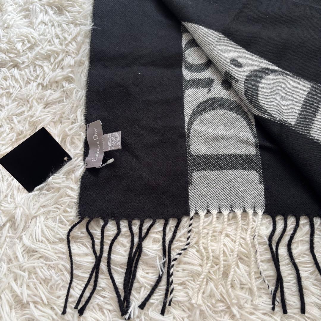 【未使用品】ディオール ロゴ ウール マフラー ブラック イタリア製 タグ付き