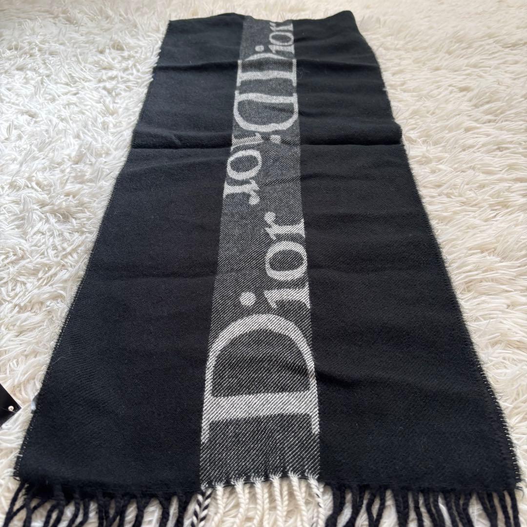 【未使用品】ディオール ロゴ ウール マフラー ブラック イタリア製 タグ付き