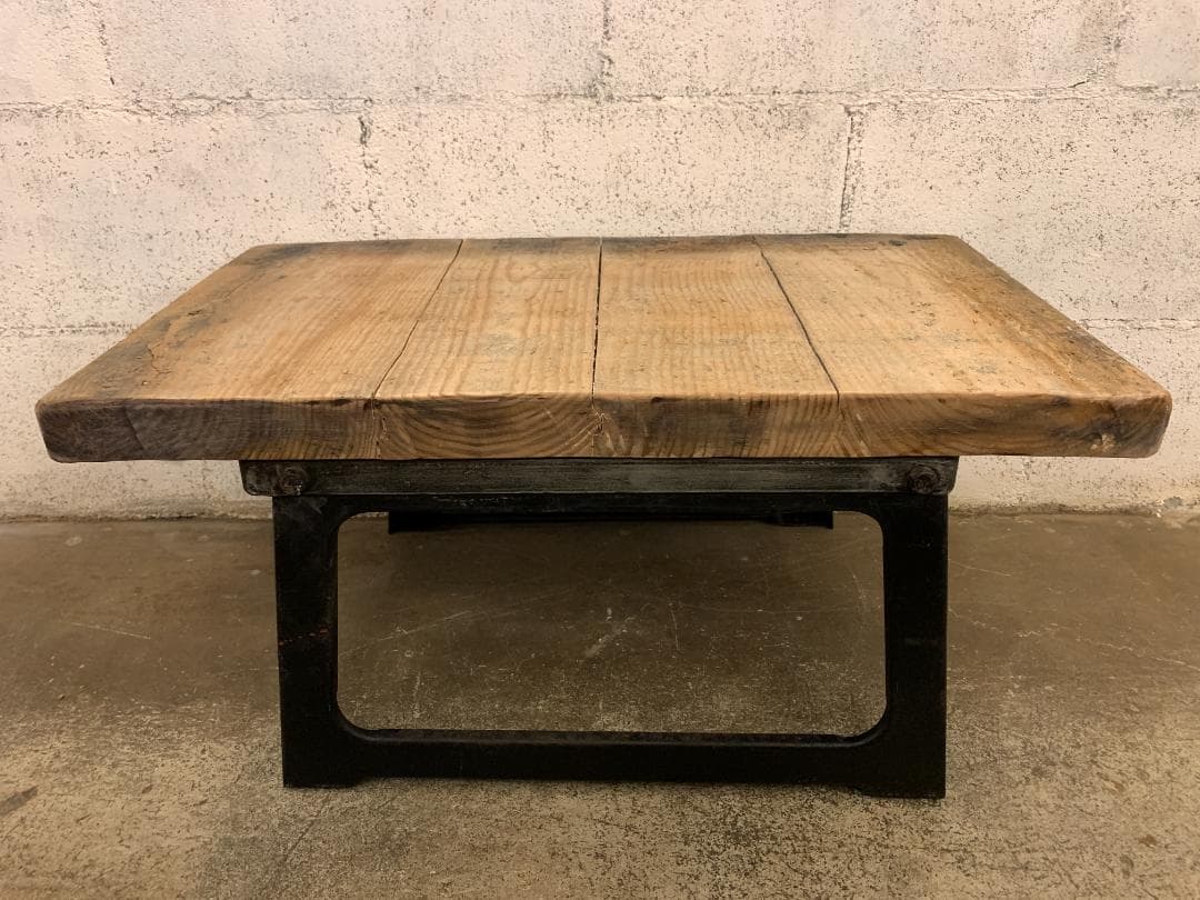 フランス アンティーク 古材 アイアン ローテーブル　ベンチ スツール 展示台