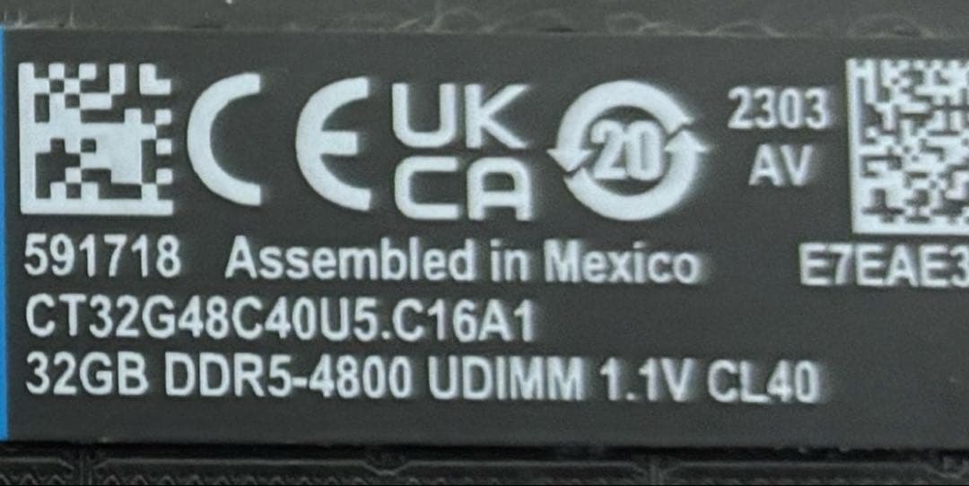 crucial 32GB DDR5 4800MHz 1枚