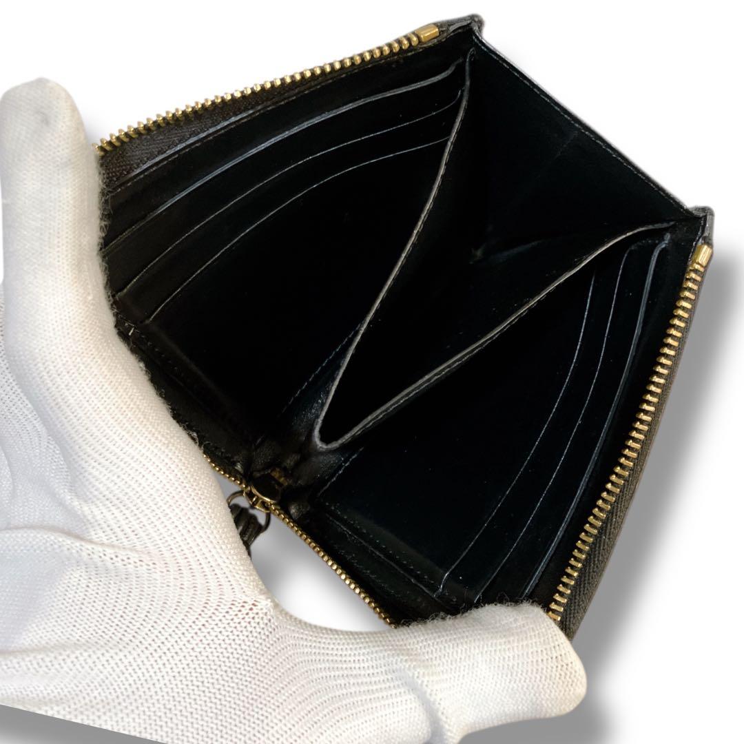 ジルサンダー イタリア製 L字ファスナー レザー ミニウォレット ブラック 黒