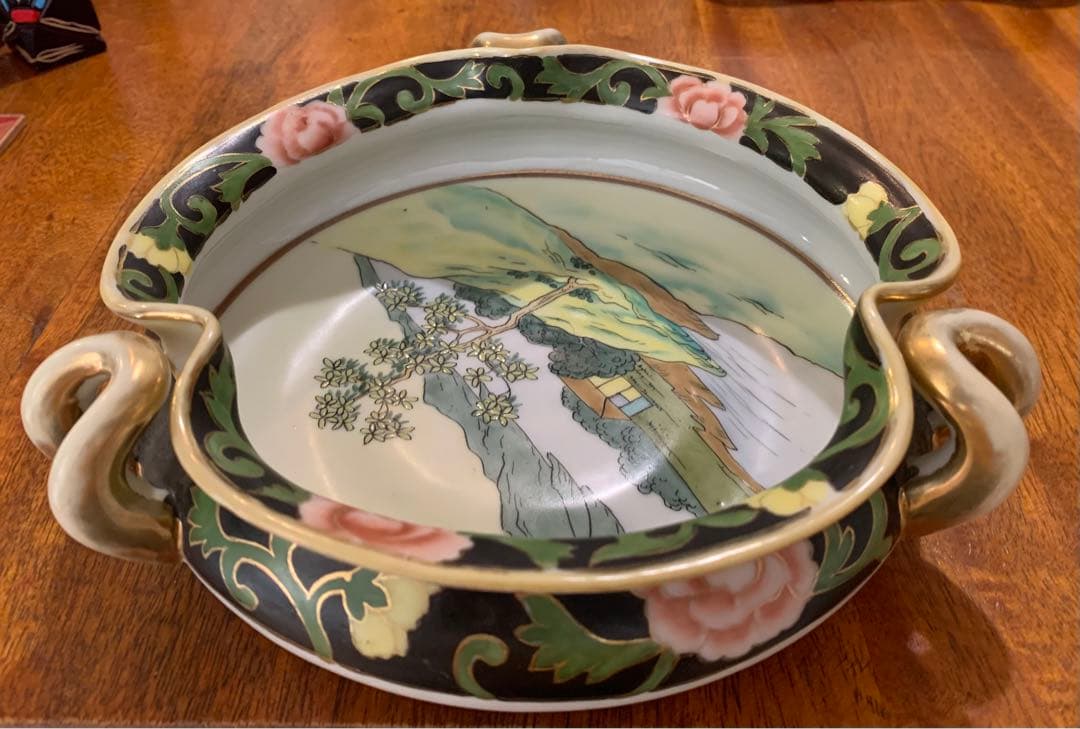 明治末期 オールドノリタケ ウッドランド風景画ボウル　アールデコ飾り皿