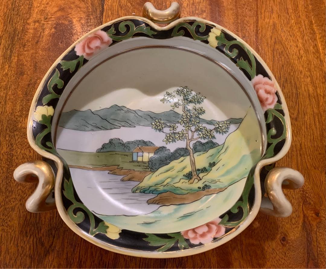 明治末期 オールドノリタケ ウッドランド風景画ボウル　アールデコ飾り皿